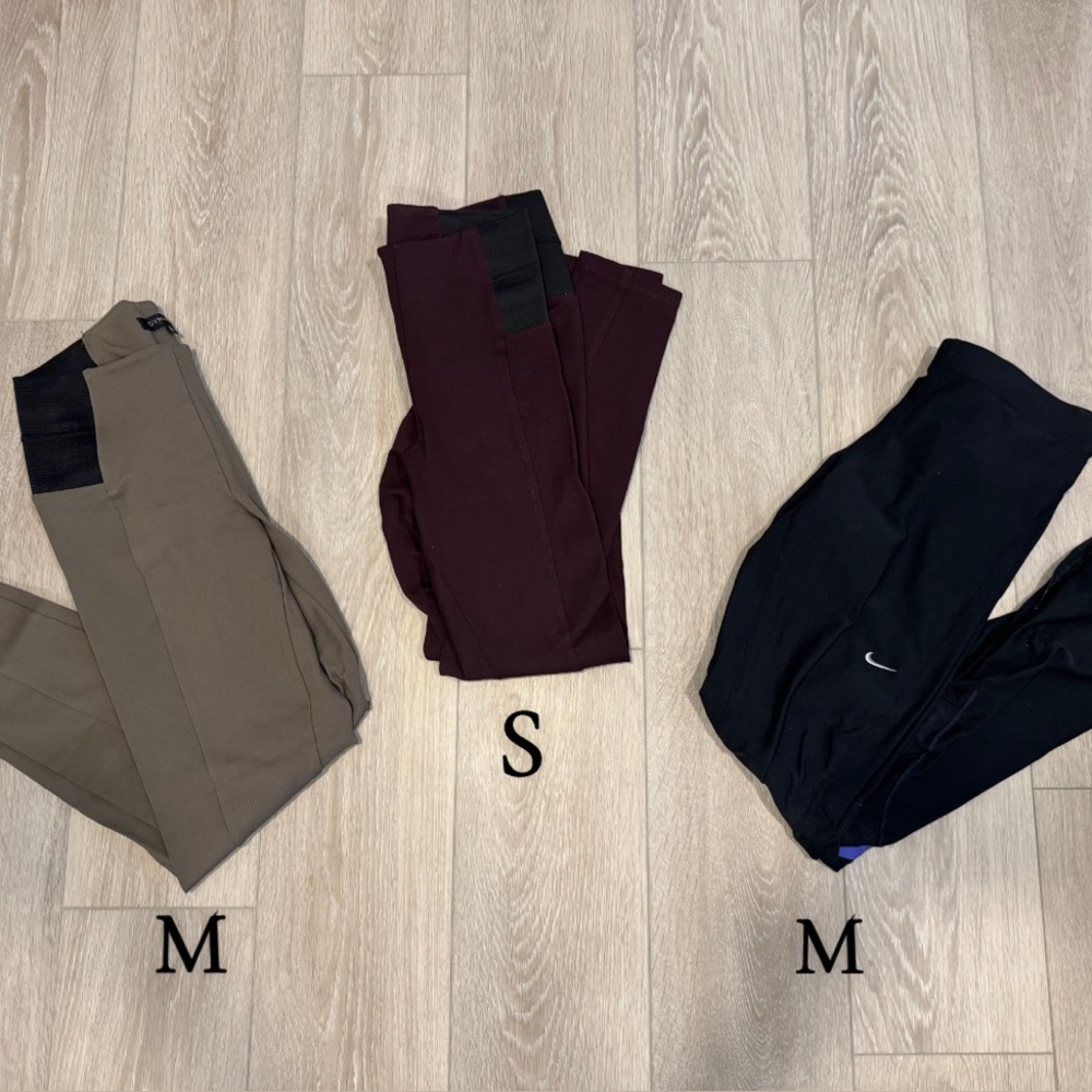 Set of Three Women's Leggings - Khaki, Burgundy, and Black